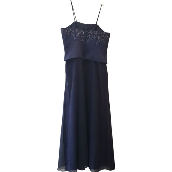 Alfred Angelo Navy Blue Beaded Formal Prom Evening Gown - Picture 2 of 13